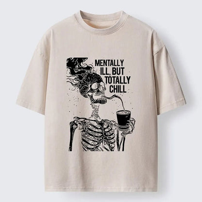 Men's Flaming Skull Skeleton Graphic Washed Cotton T-Shirt