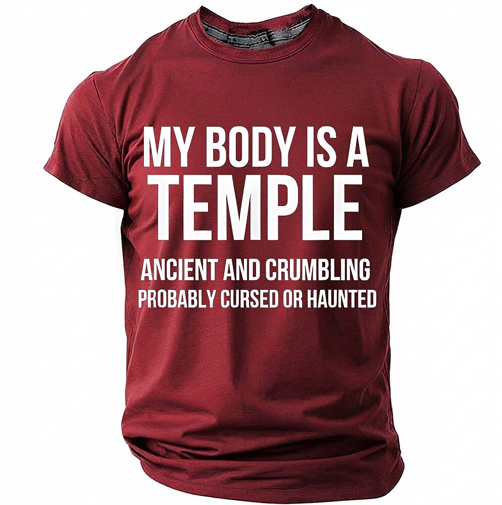 Men's Crumbling Temple Quote Print Short Sleeve Sarcastic T-Shirt