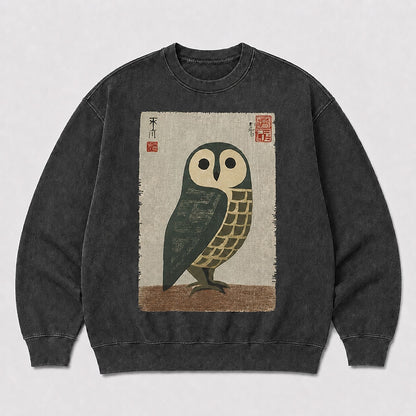 Men's Bird Graphic Washed Crew Neck Sweatshirt