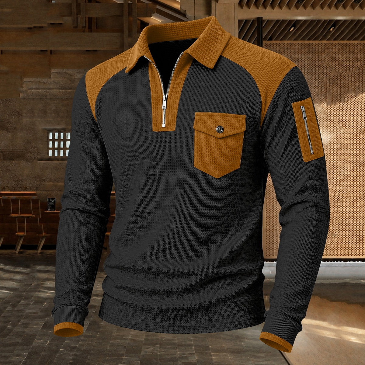 Utility Pocket Color Block Waffle Polo