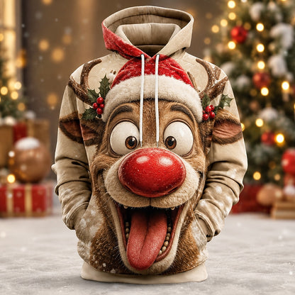 Tongue-Out Reindeer Hoodie