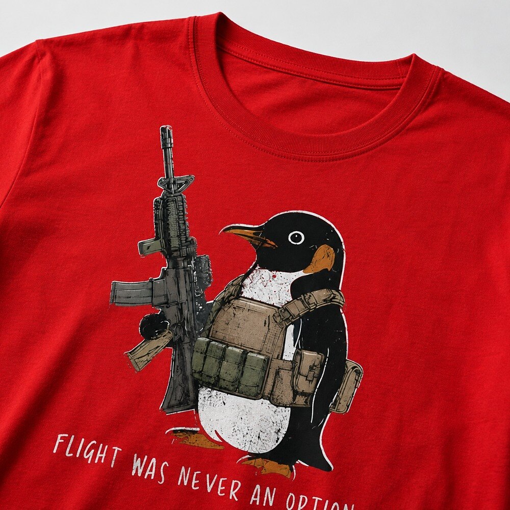 Men's Tactical Penguin Rifle Print Short Sleeve Funny T-Shirt