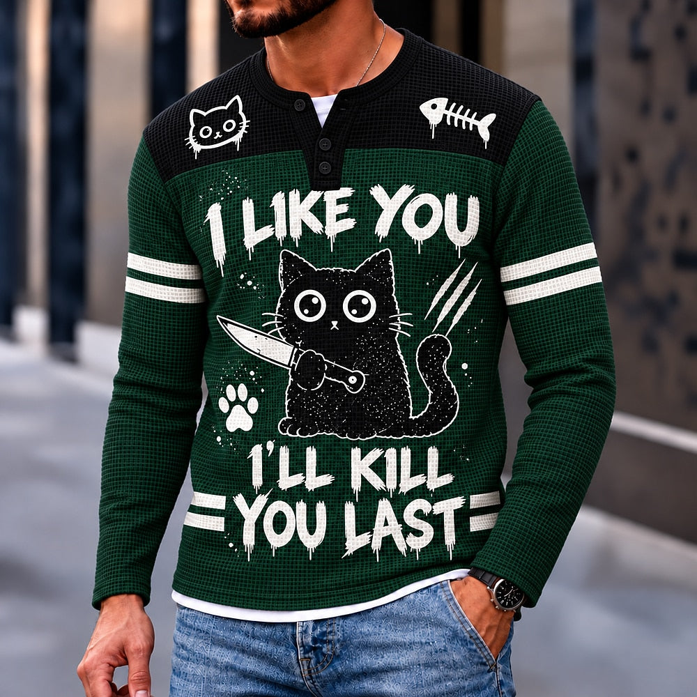 I Like You Knife Cat Henley Long Sleeve T-Shirt