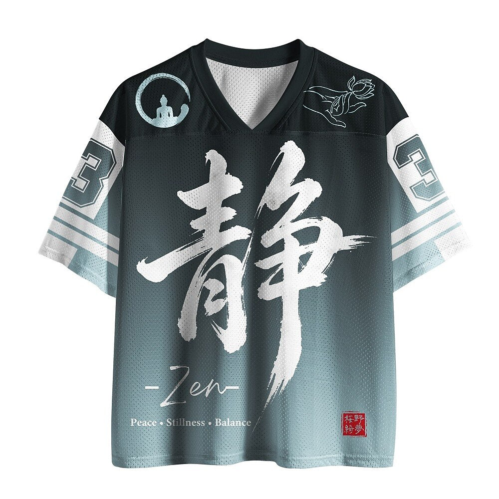 Japanese Style Zen Calligraphy V-Neck Sports Jersey