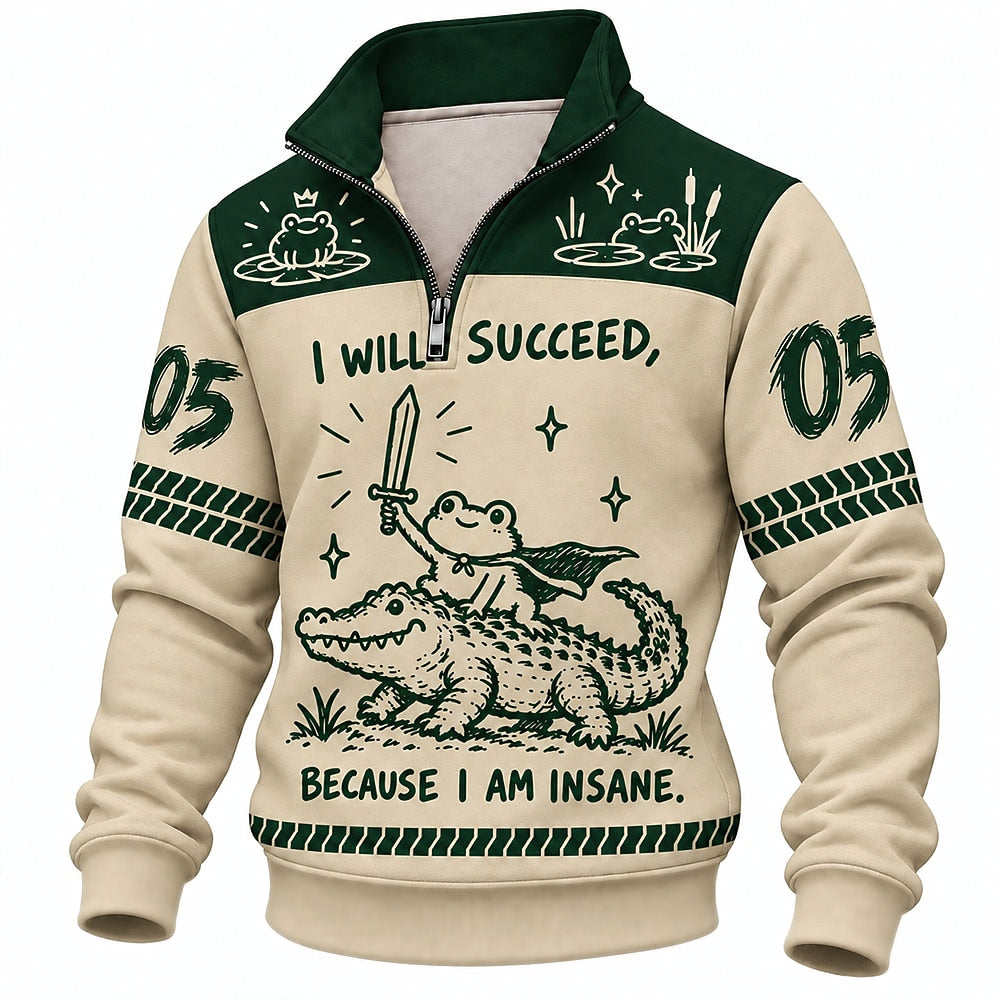 I Will Succeed Sword Frog and Crocodile Half-Zip Sweatshirt