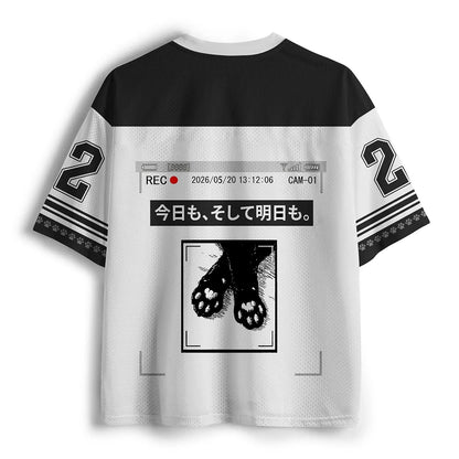Men's Black & White Cat Number Graphic Print Short Sleeve Sports Jersey T-Shirt
