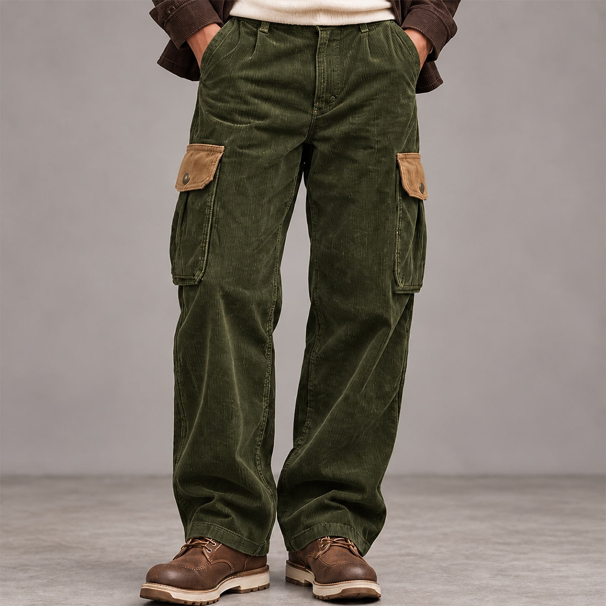 Contrast Pocket Corduroy Cargo Pants