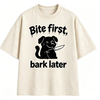 Bite First Bark Later Knife Dog Washed T-Shirt