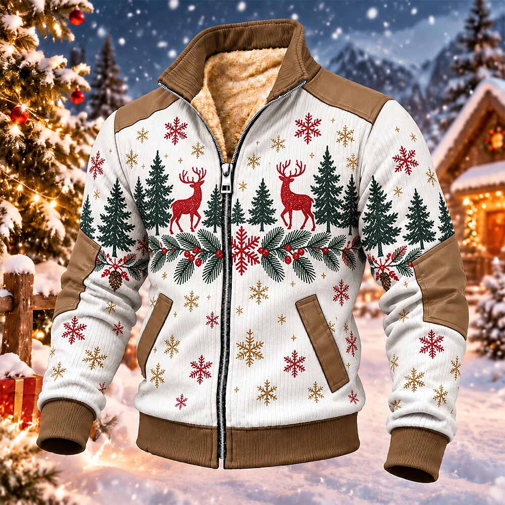 Reindeer Pine Forest Zip-Up Sweatshirt