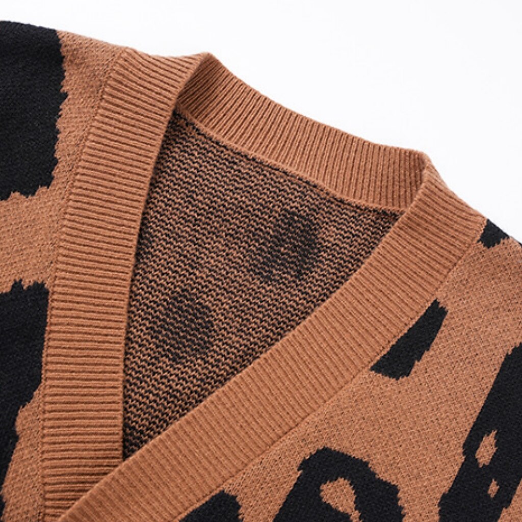 Oversized Leopard V-Neck Cardigan