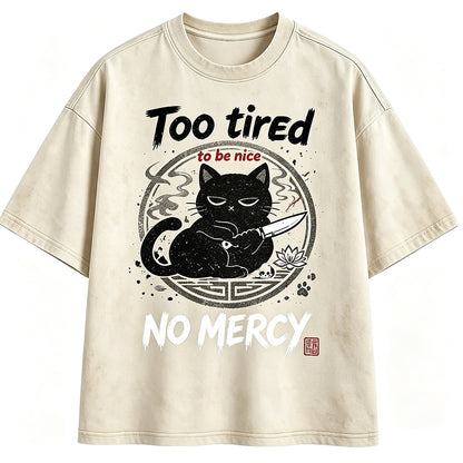 Too Tired to Be Nice Knife Cat Washed T-Shirt
