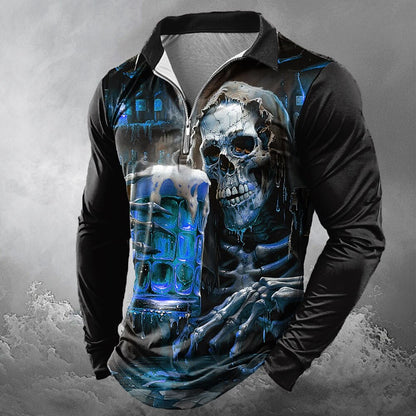 Halloween Men's Skull & Mug Graphic Zip Polo