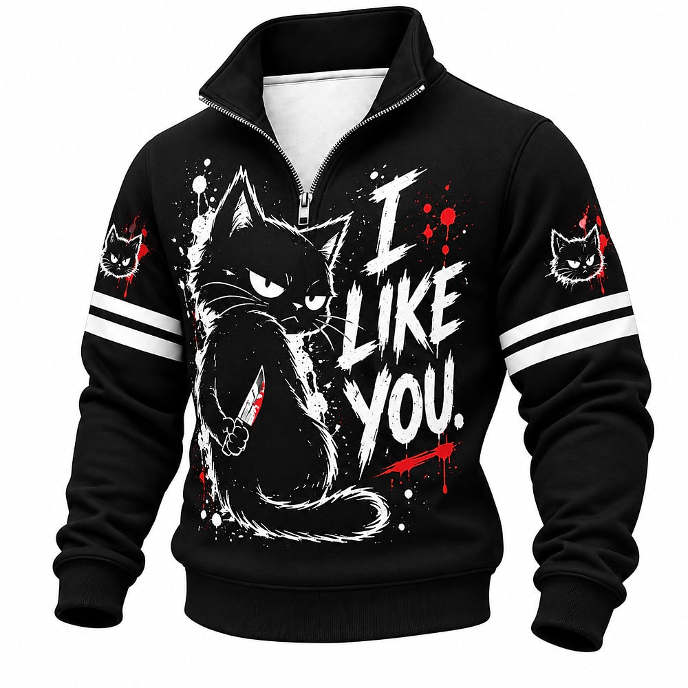 I Like You Knife Cat Half-Zip Sweatshirt