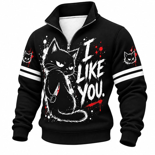 I Like You Knife Cat Half-Zip Sweatshirt