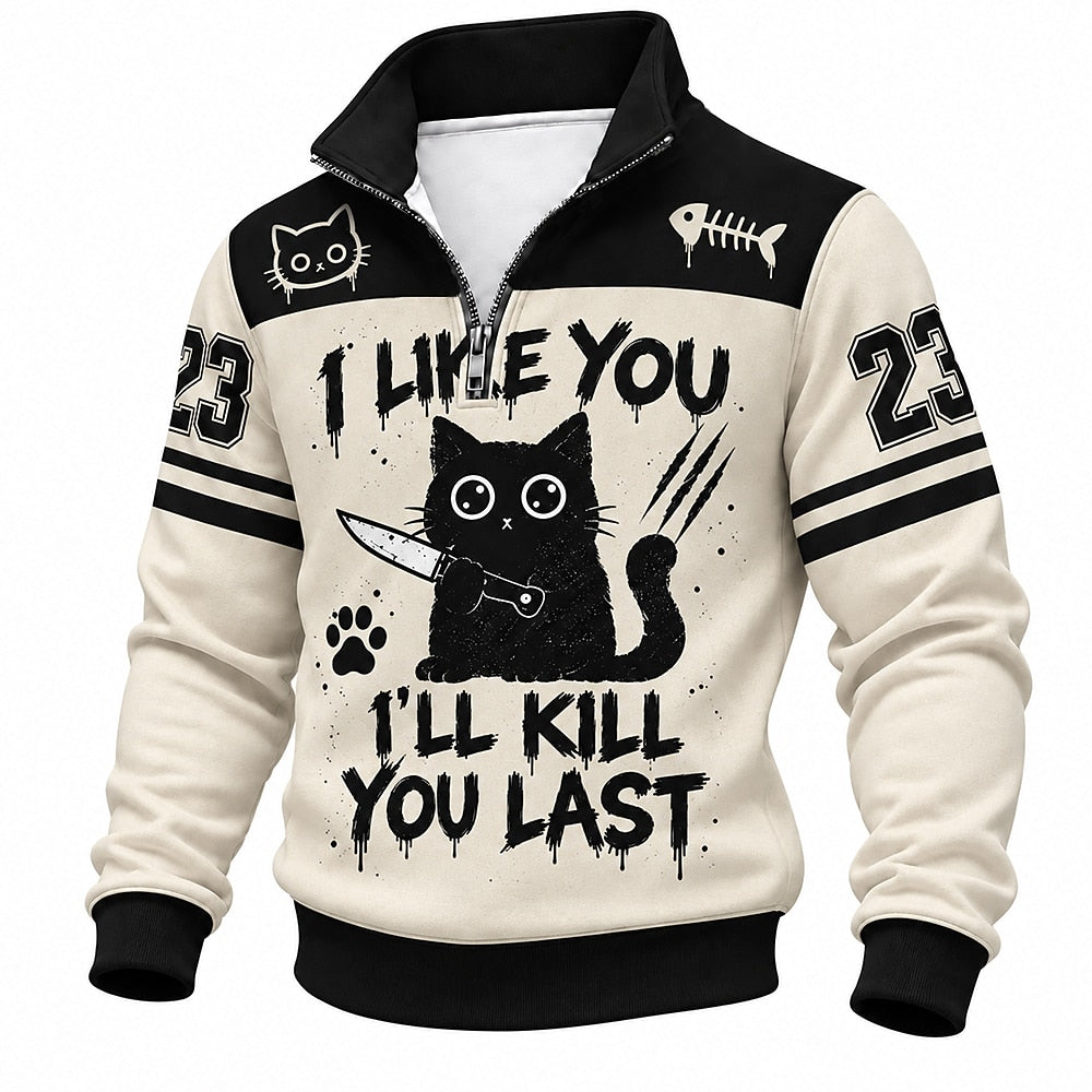 I Like You Knife Cat Number 23 Half-Zip Sweatshirt