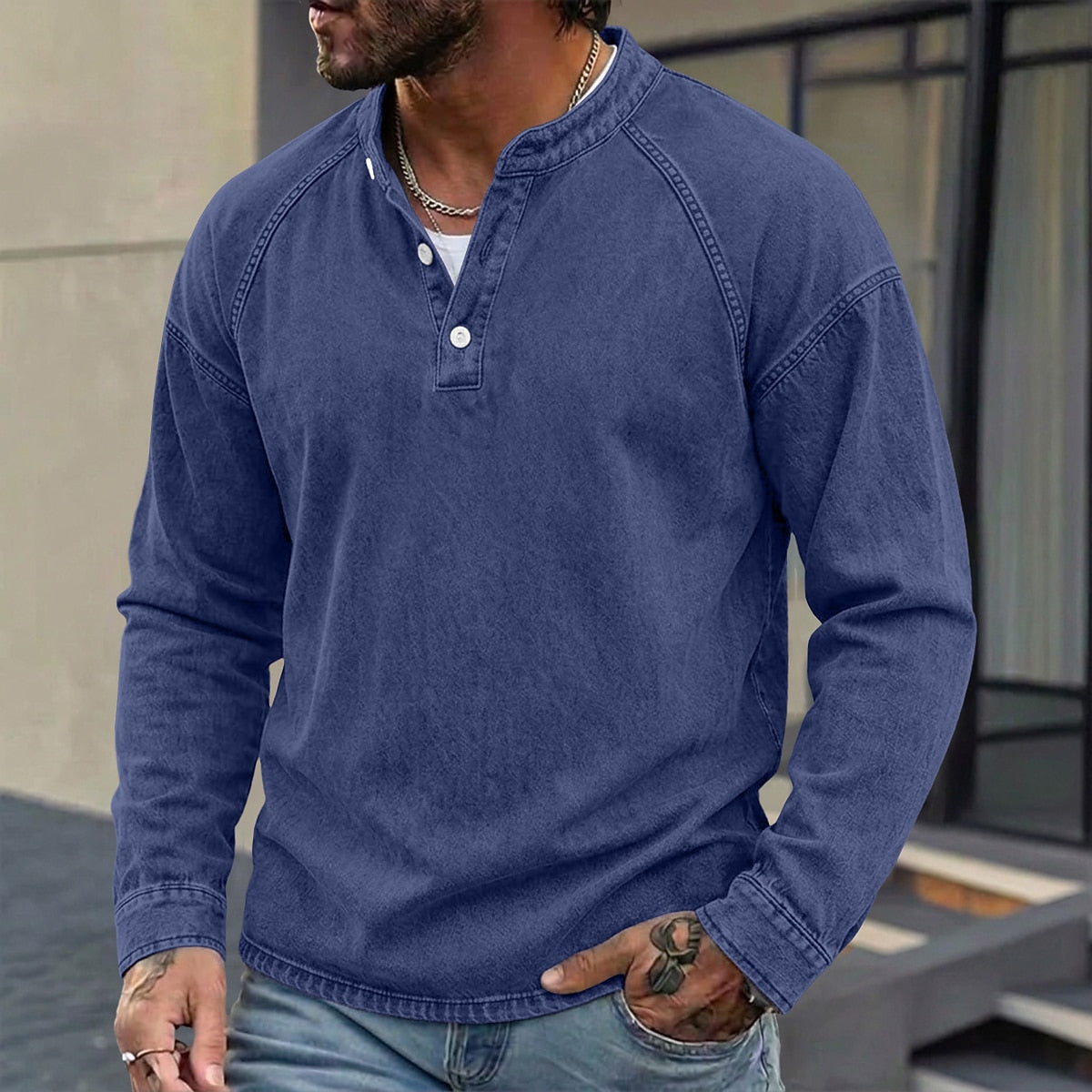 Washed Henley Long Sleeve T-Shirt