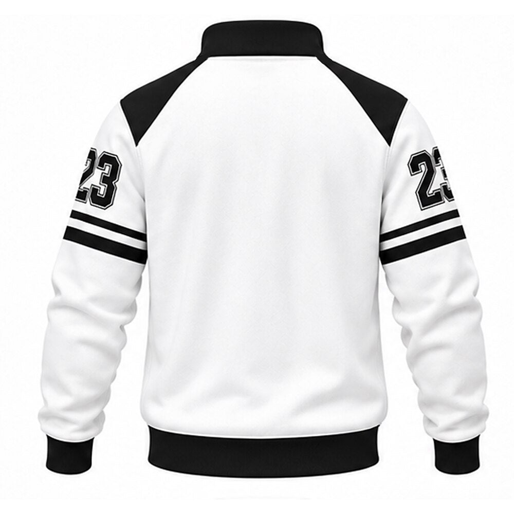 Men's Chinese Character Text Number Graphic Half-Zip Sweatshirt Black & White
