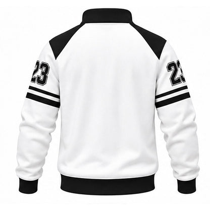 Men's Chinese Character Text Number Graphic Half-Zip Sweatshirt Black & White