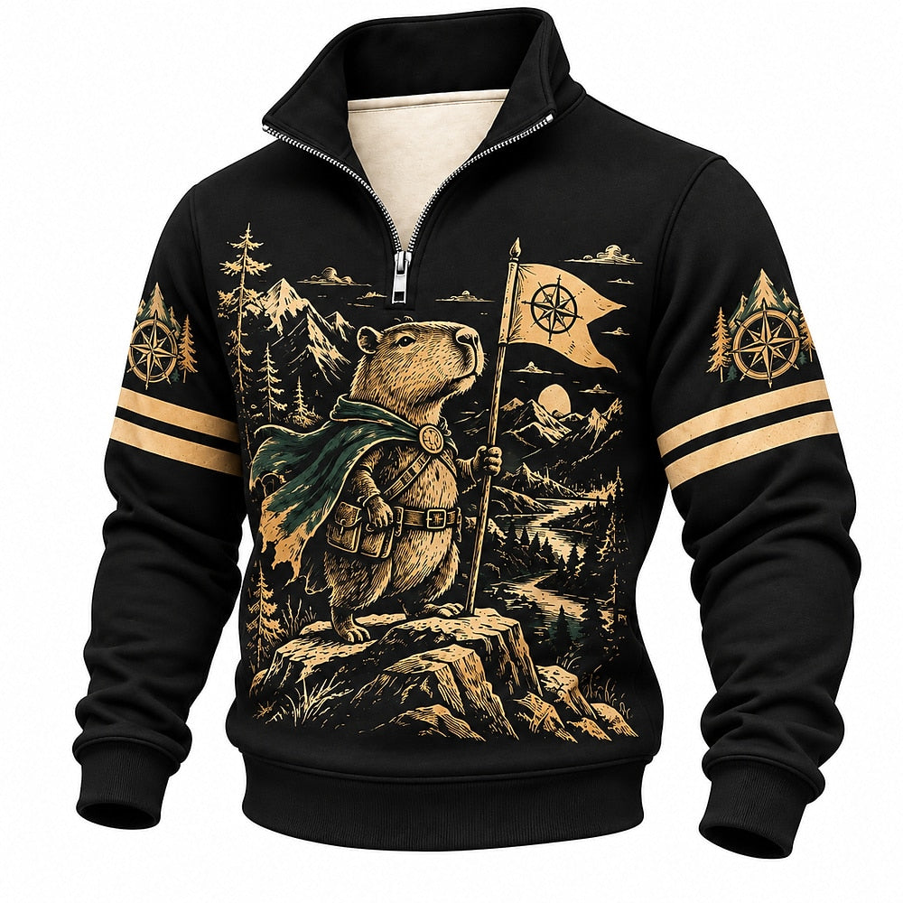 Mountain Explorer Capybara Half-Zip Sweatshirt