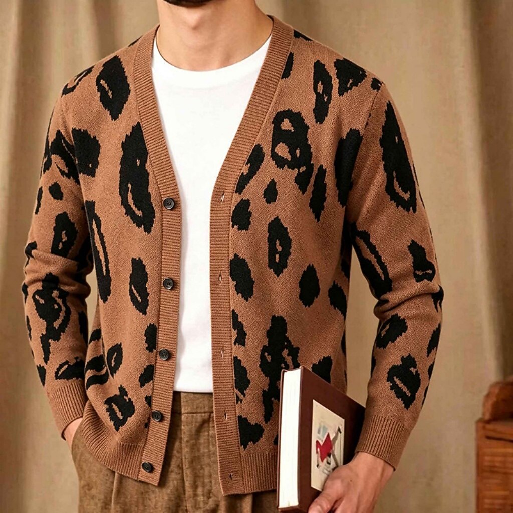 Oversized Leopard V-Neck Cardigan