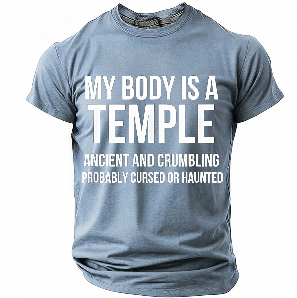 Men's Crumbling Temple Quote Print Short Sleeve Sarcastic T-Shirt