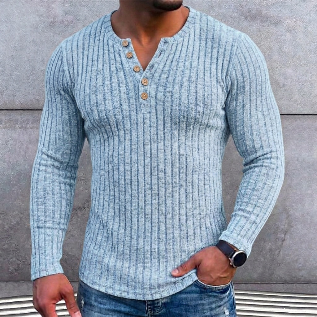 Ribbed Henley Long Sleeve T-Shirt