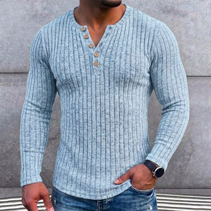 Ribbed Henley Long Sleeve T-Shirt