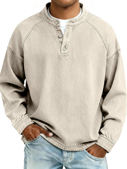 Vintage Washed Raglan Henley Long Sleeve T-Shirt
