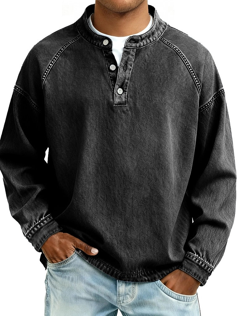 Vintage Washed Raglan Henley Long Sleeve T-Shirt