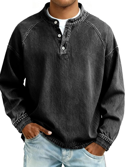 Vintage Washed Raglan Henley Long Sleeve T-Shirt