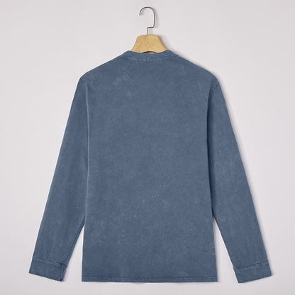 Washed Pocket Henley Long Sleeve T-Shirt