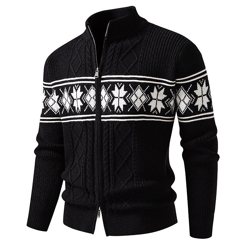 Snowflake Band Cable Zip Cardigan