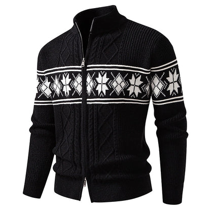 Snowflake Band Cable Zip Cardigan