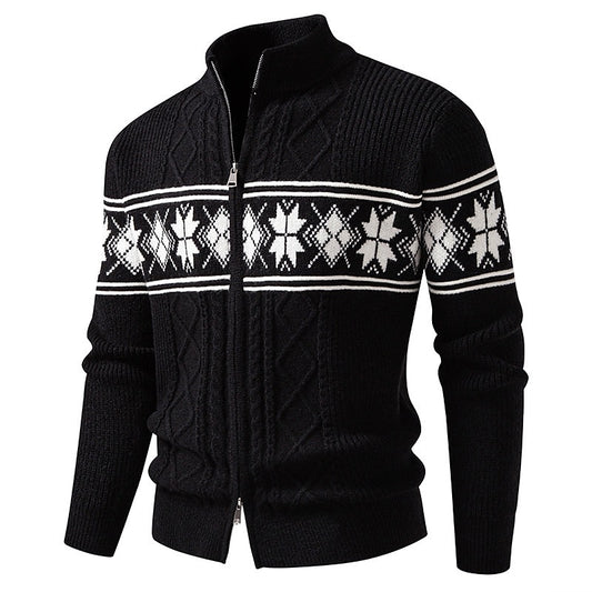 Snowflake Band Cable Zip Cardigan