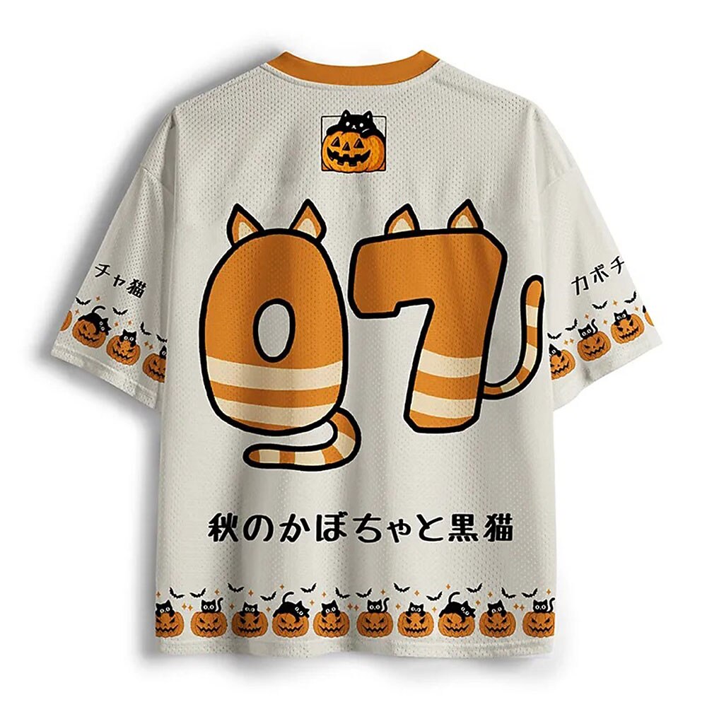 Men's Cat Pumpkin Graphic V-Neck Jersey