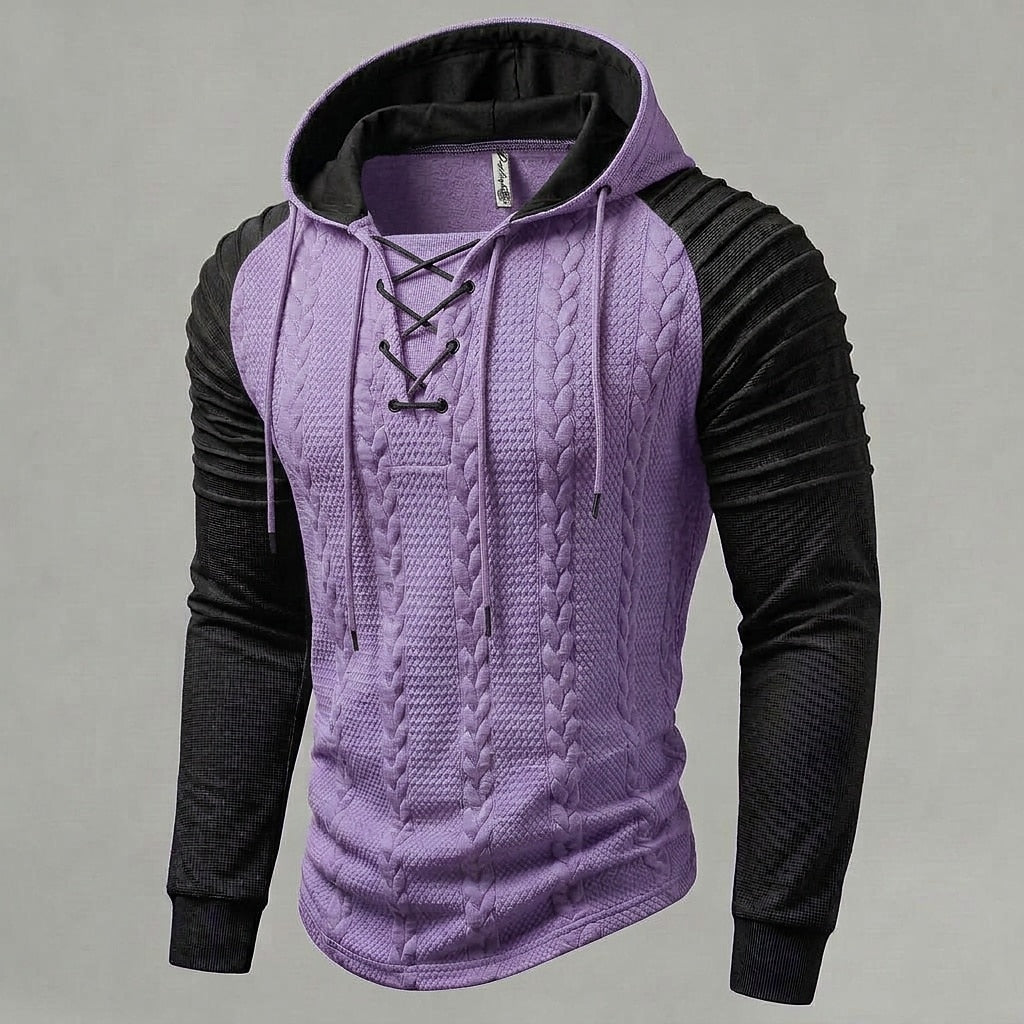 Cable Knit Lace-Up Hoodie