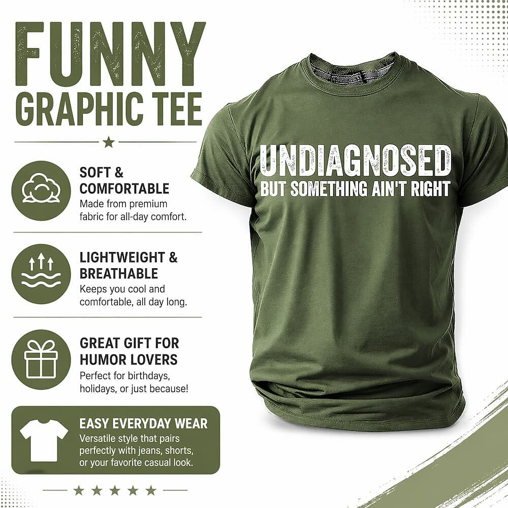 Men's Undiagnosed Quote Print Short Sleeve Funny Graphic T-Shirt