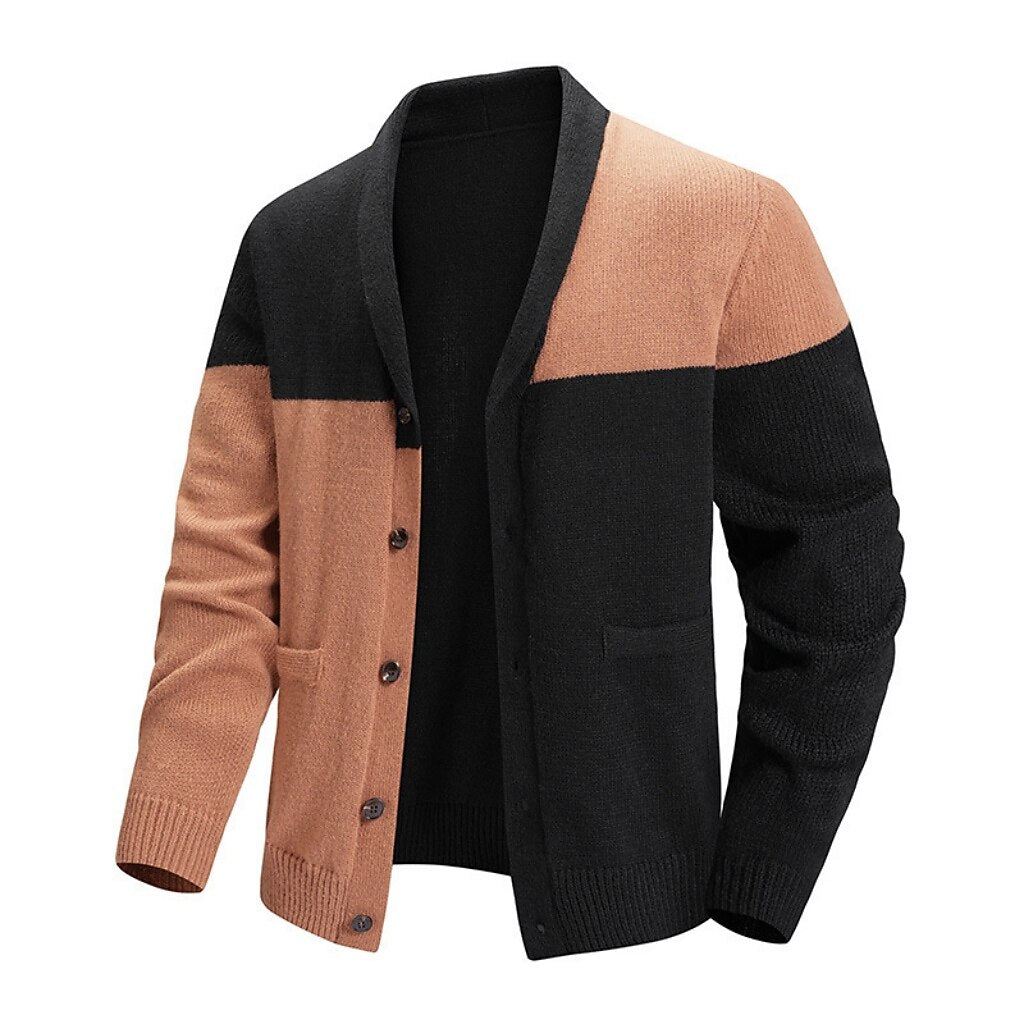 Offset Color-Block V-Neck Cardigan