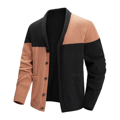 Offset Color-Block V-Neck Cardigan
