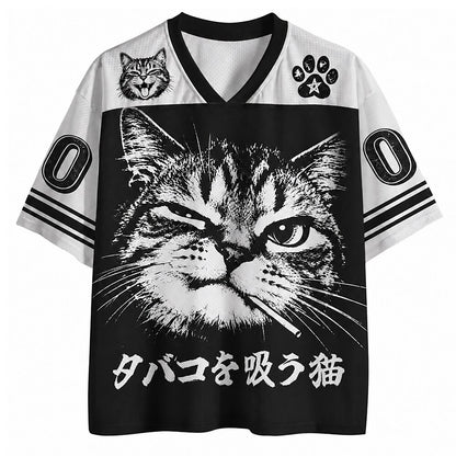 Men's Cat Number Graphic V-Neck Sports Jersey