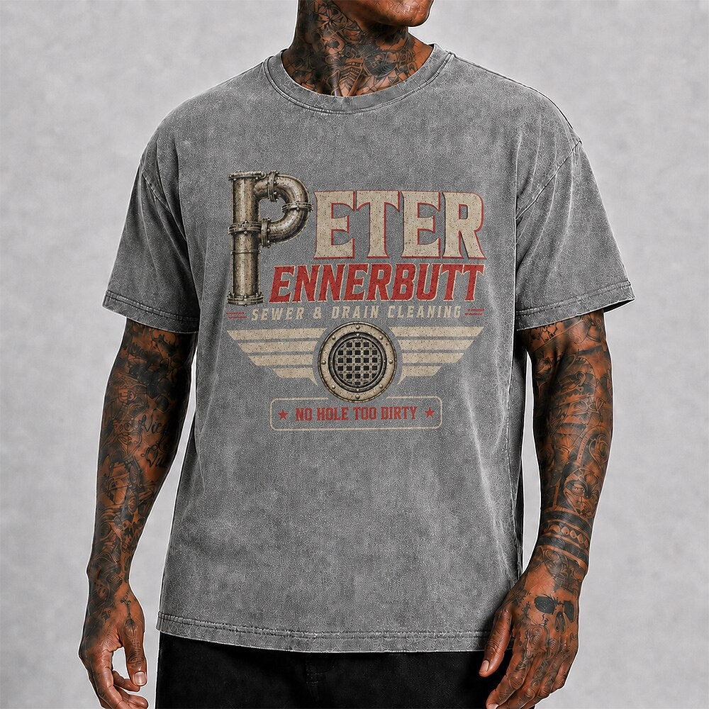 Men's Sewer Cleaning Logo Print Short Sleeve Retro T-Shirt
