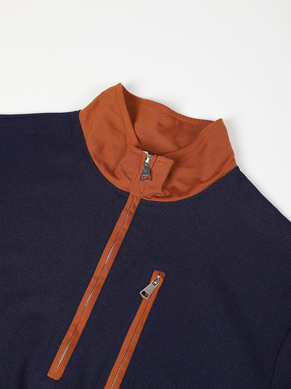 Contrast Elbow Waffle Quarter-Zip Top