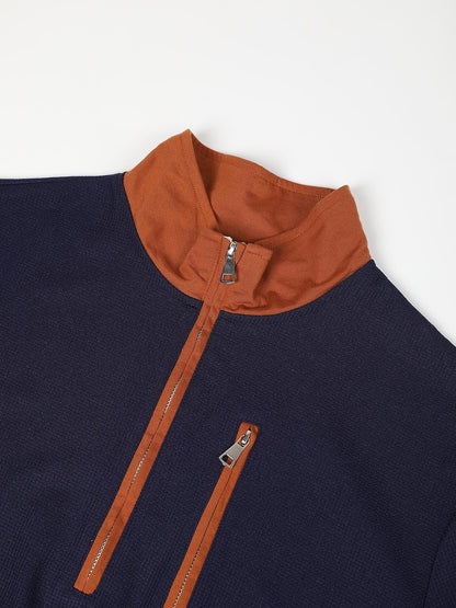Contrast Elbow Waffle Quarter-Zip Top