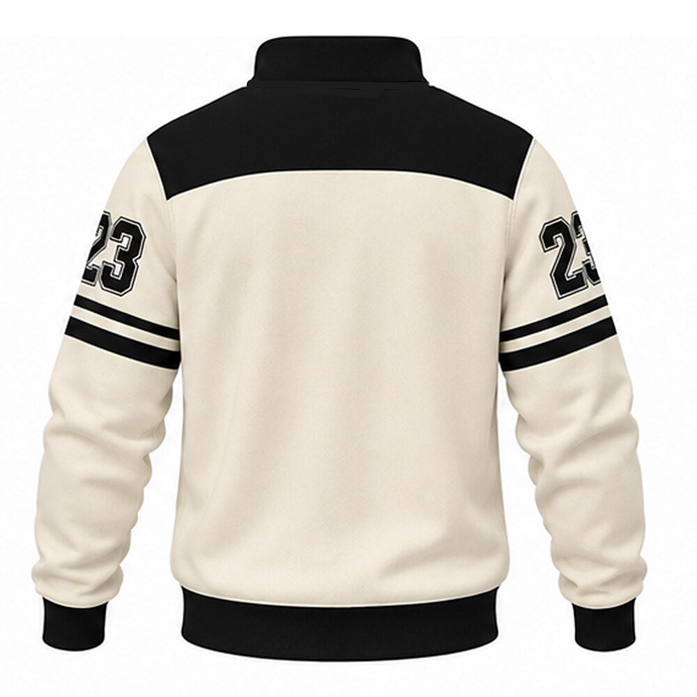 Men's Cat Text Number Half-Zip Sweatshirt Black & White