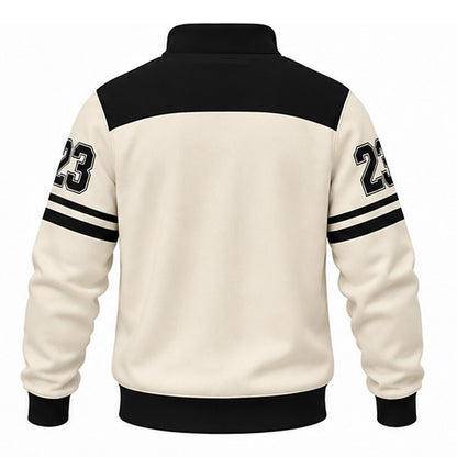 Men's Cat Text Number Half-Zip Sweatshirt Black & White