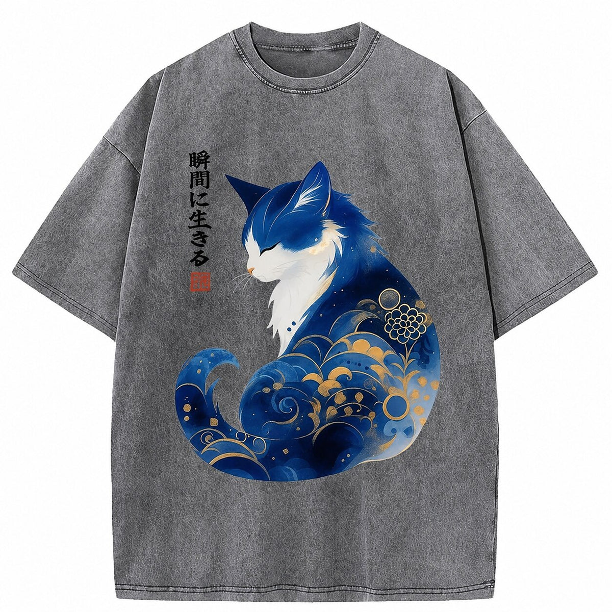 Japanese Style Cat Washed T-Shirt