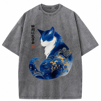 Japanese Style Cat Washed T-Shirt