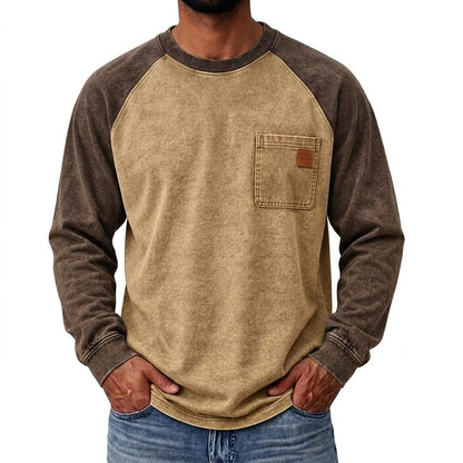 Washed Raglan Pocket Long Sleeve T-Shirt