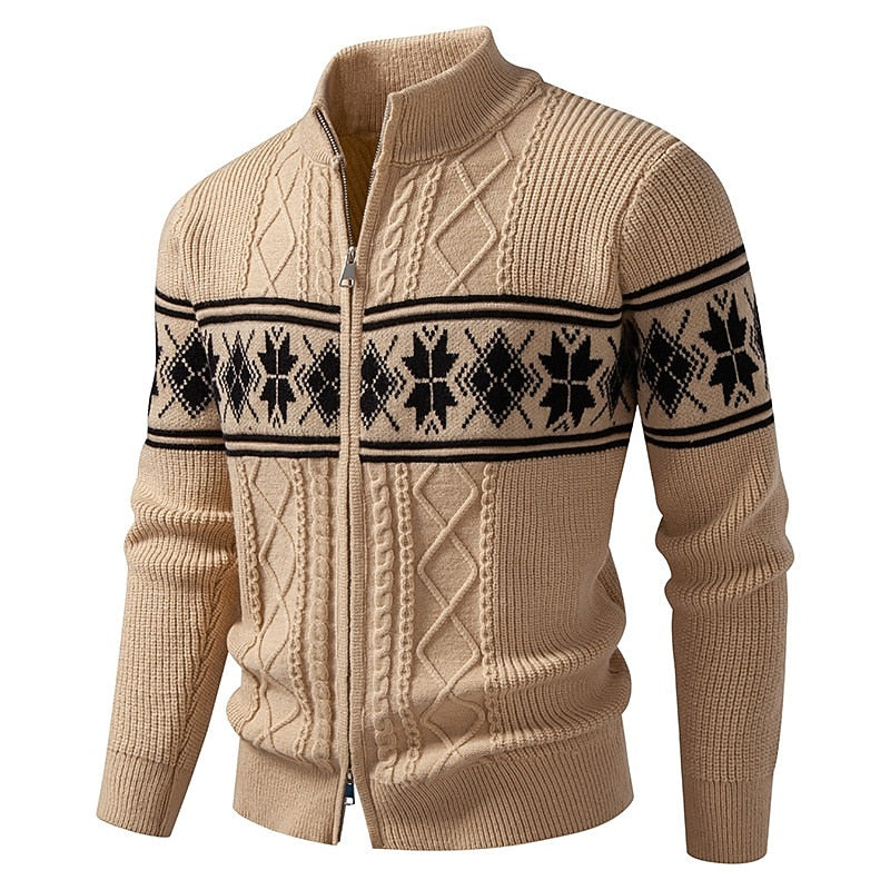 Snowflake Band Cable Zip Cardigan