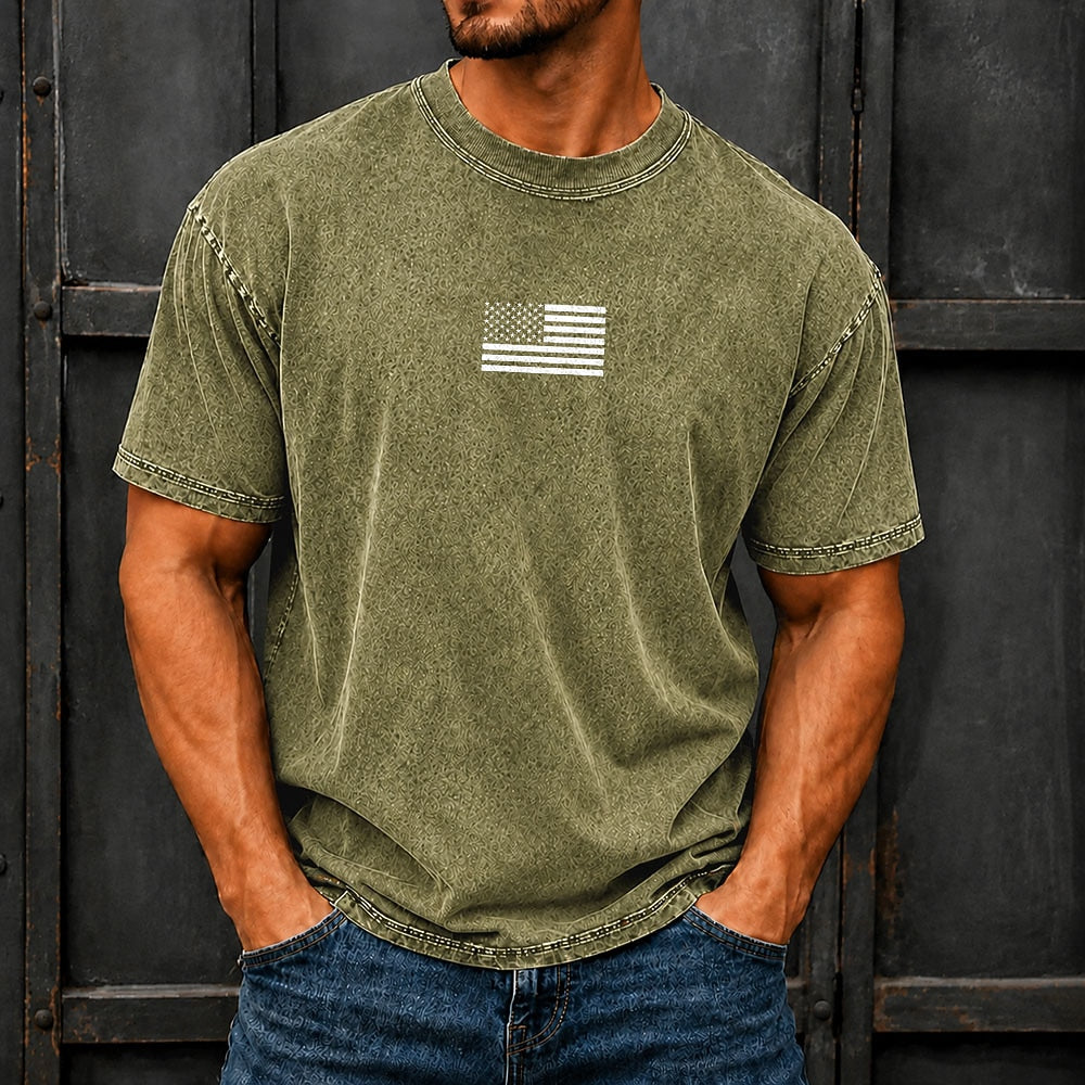 Men's US Flag Minimal Print Short Sleeve Patriotic T-Shirt
